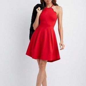 Red Scalloped Fit & Flare Dress